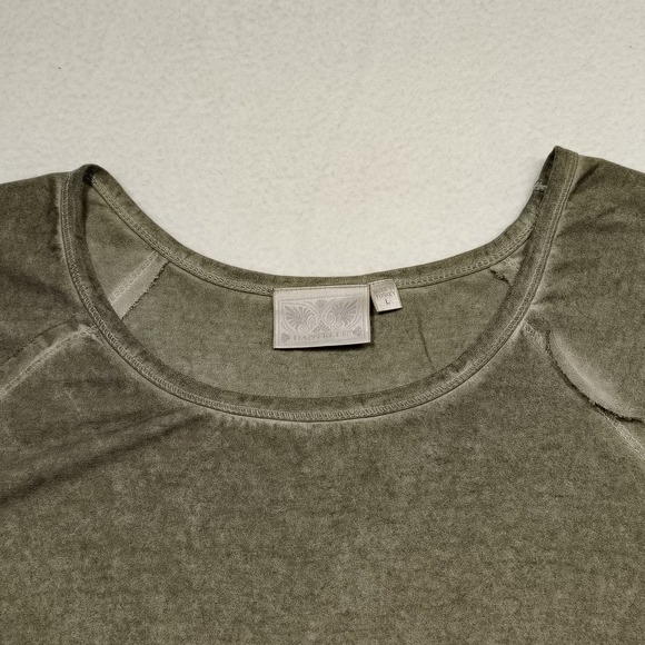 Anthropology Dantelle Olive Green Ruffle Hem Tunic Top 3/4 Sleeve Women's Size L - Picture 4 of 10